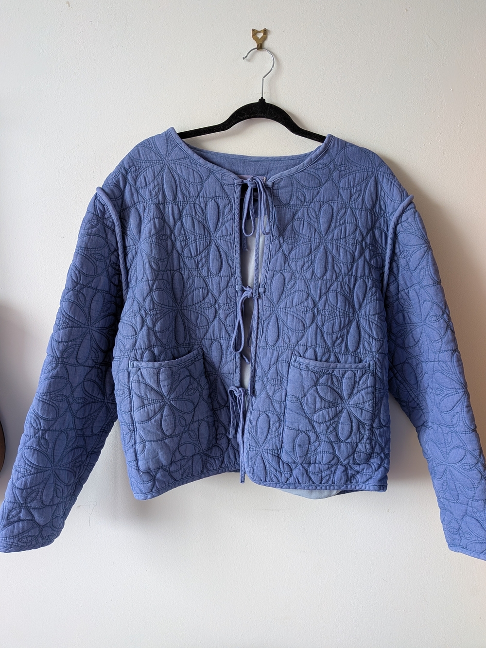 Quilted Tie-Front Jacket in Periwinkle Blue